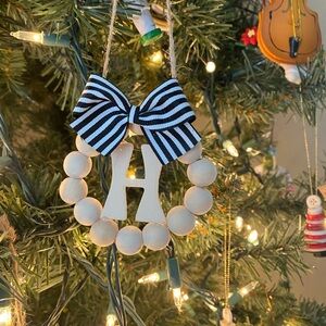 Monogram Wooden Ball Wreath Ornament Handmade NWT You Choose Letter